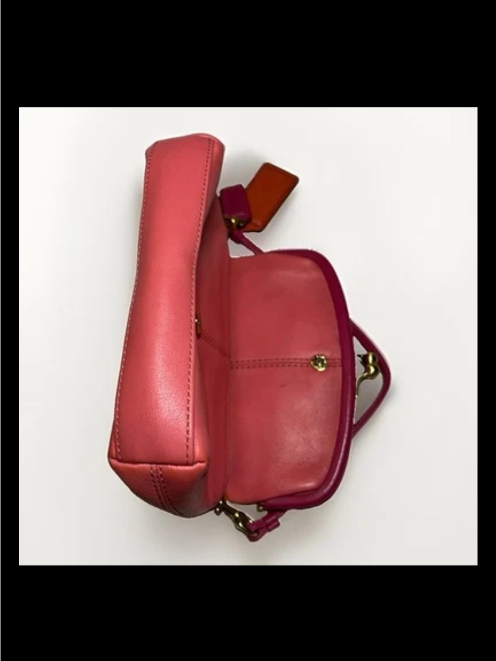 Coach Clutch/Wristlet, Foldover, Kisslock, Two-Tone Coral, Pink Leather, Brass - Picture 13 of 14